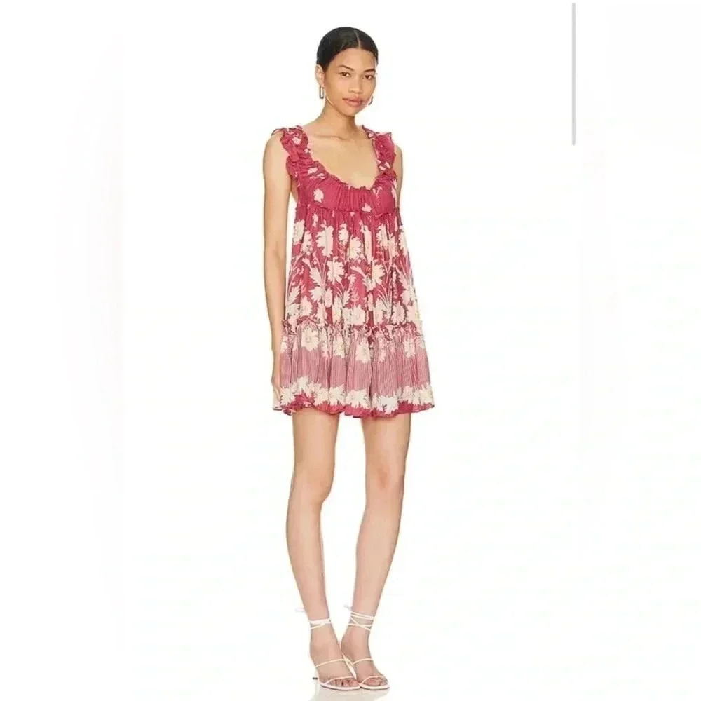 NWT Free People Intimately Bali Wild Daisy Slip Mini Dress Renaissance Red Combo - Picture 6 of 8
